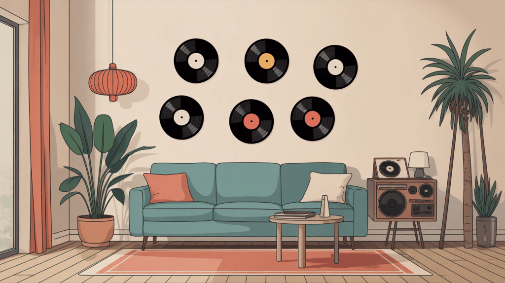 Accrocher vinyl mur intérieur stylisé ambiance rétro