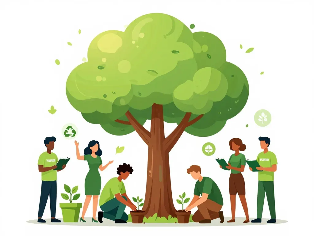 Bénévoles autour d’un arbre pour association blog écolo