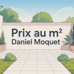 daniel moquet prix au m2, illustration allée et terrasse avec différents revêtements
