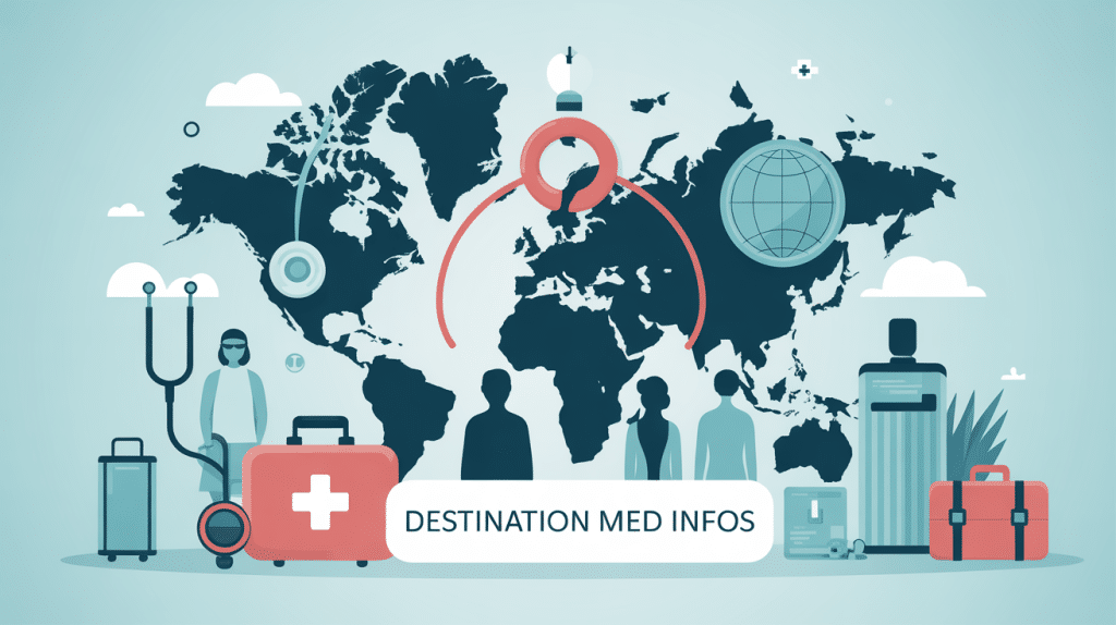 destination med infos illustration tourisme médical carte symboles