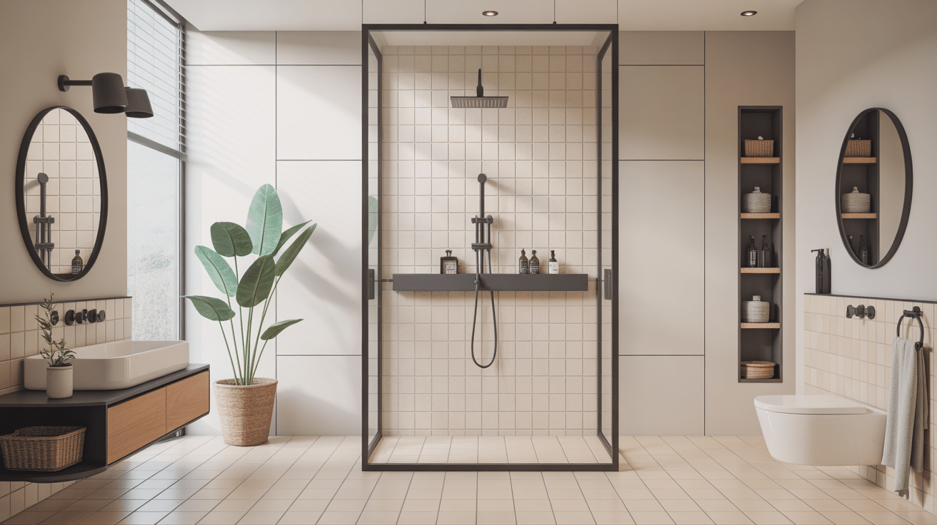 Etagere douche italienne contemporaine vue globale