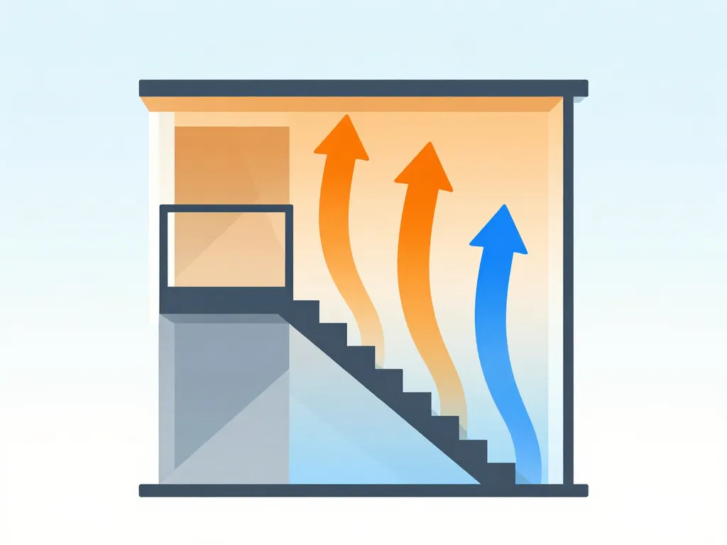 Schéma de chaleur qui monte par escalier ouvert