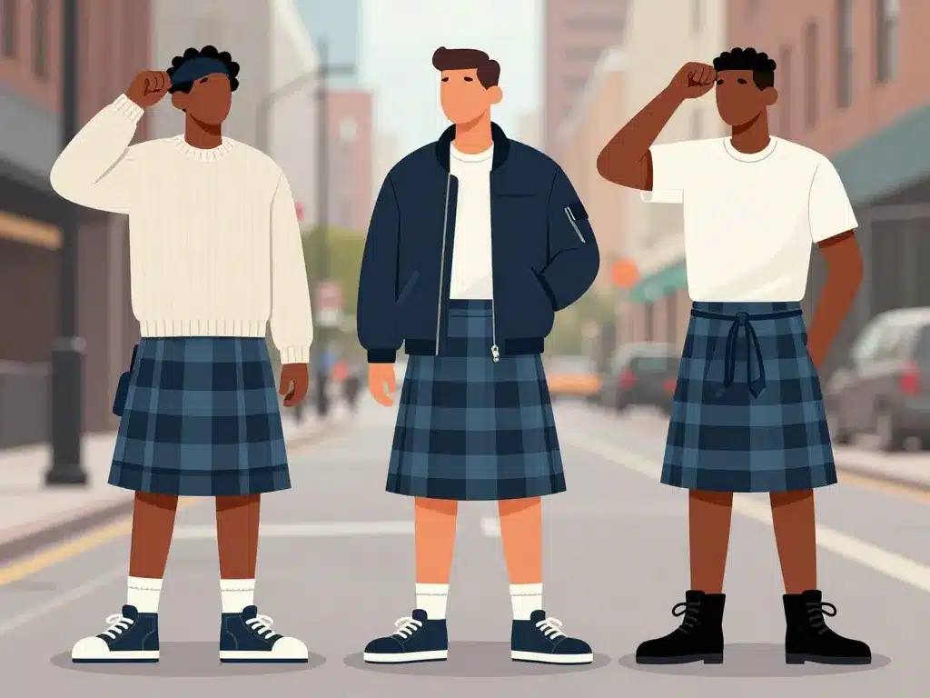 Looks urbains avec kilt moderne homme et vêtements tendance