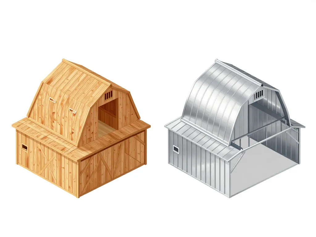 Diagramme des barns bois et métal, matériaux et agencement visuel