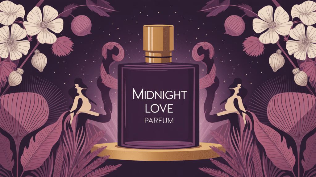 Illustration élégante midnight love parfum ambiance mystérieuse et sensuelle