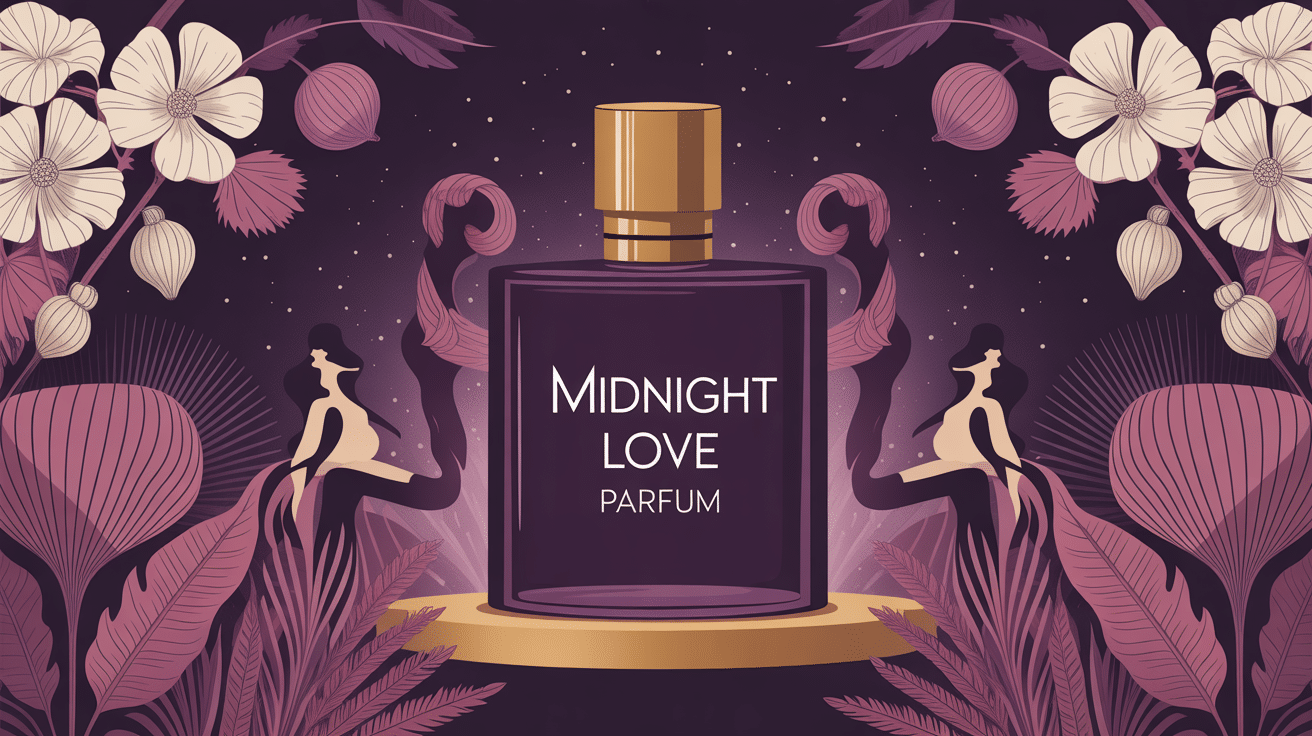Illustration élégante midnight love parfum ambiance mystérieuse et sensuelle