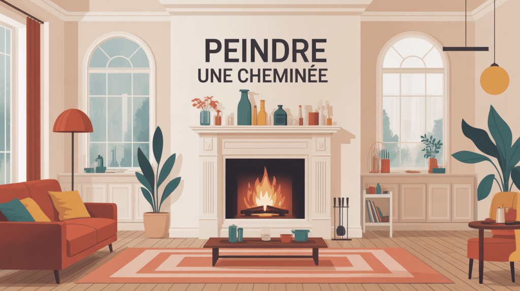 Illustration de peindre une cheminée modernisée dans un salon contemporain