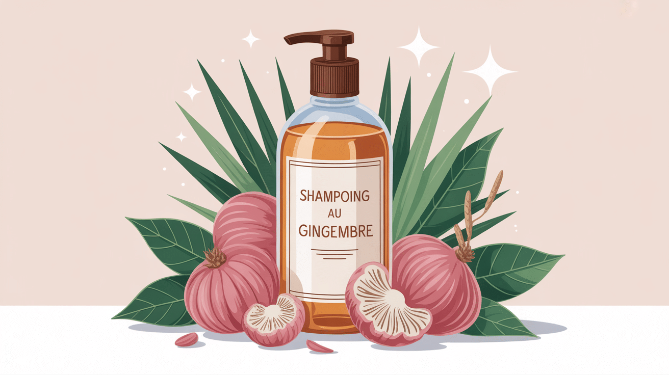 Shampoing gingembre repousse cheveux avis flacon illustration