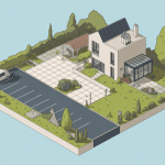 illustration terrain 200m2 maison moderne parking jardin