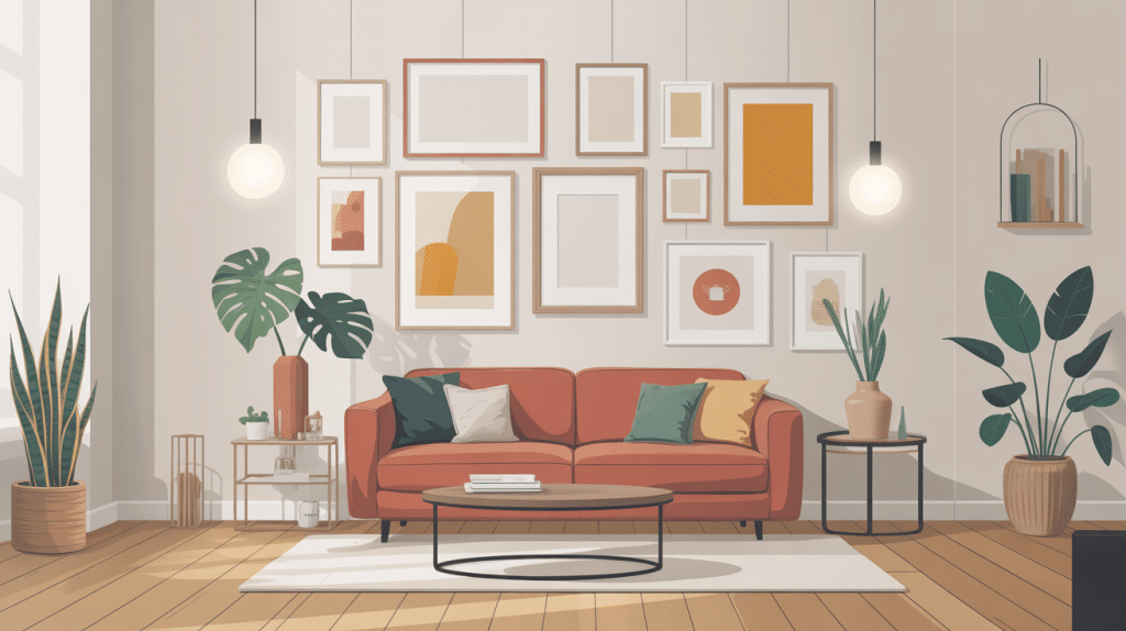 illustration vectorielle de cadres sur un mur contemporain