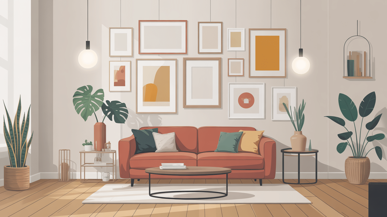 illustration vectorielle de cadres sur un mur contemporain