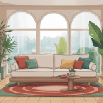 Salon moderne avec canapé palette intérieur, plantes et coussins