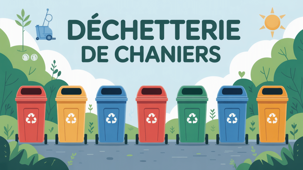 Vue générale déchetterie Chaniers avec usagers tri bennes organisees