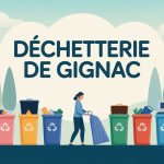 Déchetterie Gignac silhouettes tri autour bennes