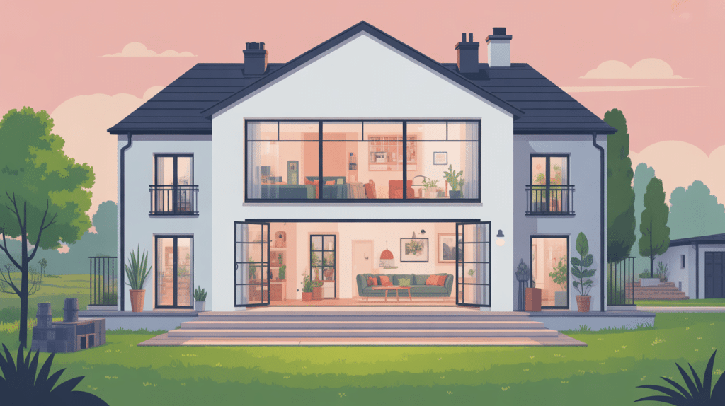 Vue moderne de fenêtres Kömmerling PVC dans une maison contemporaine