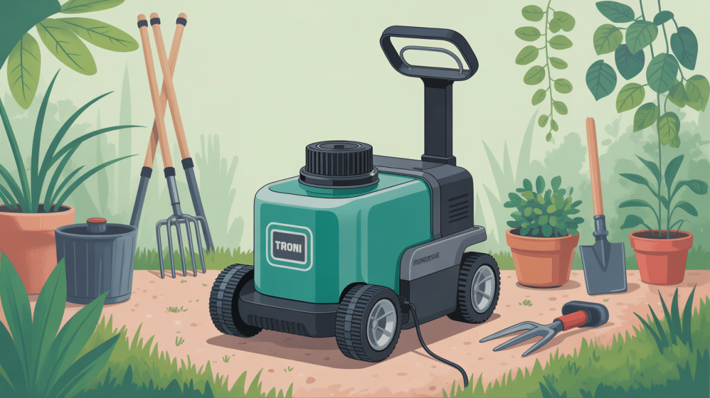 mini tronçonneuse batterie illustration jardin printanier