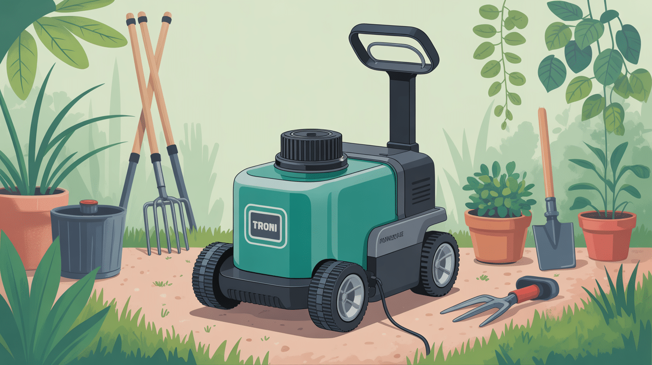 mini tronçonneuse batterie illustration jardin printanier