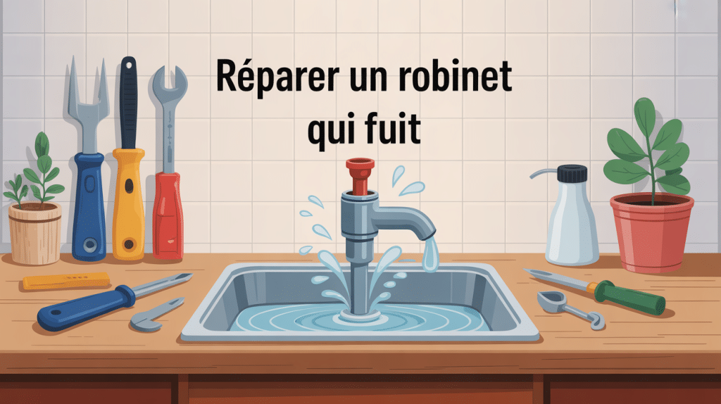 robinet qui fuit comment réparer illustration modern avec outils
