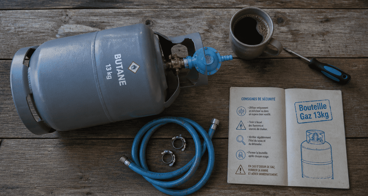 bouteille de gaz gris 13kg, vanne et détendeur