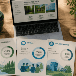 bureau entreprise du développement durable avec documents et ordinateur