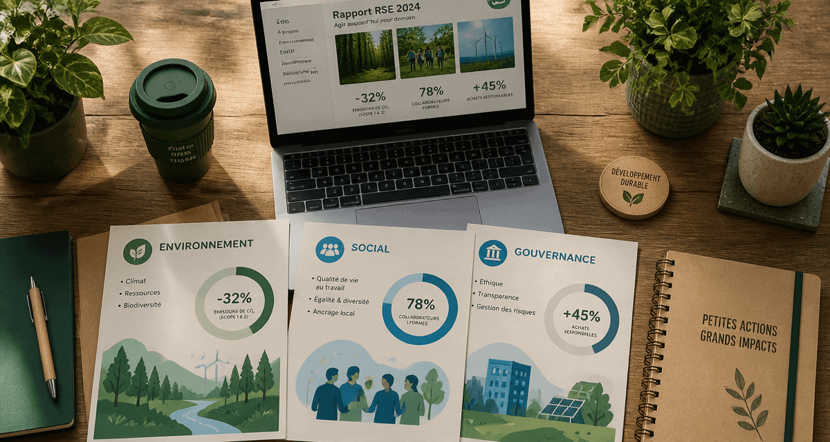 bureau entreprise du développement durable avec documents et ordinateur