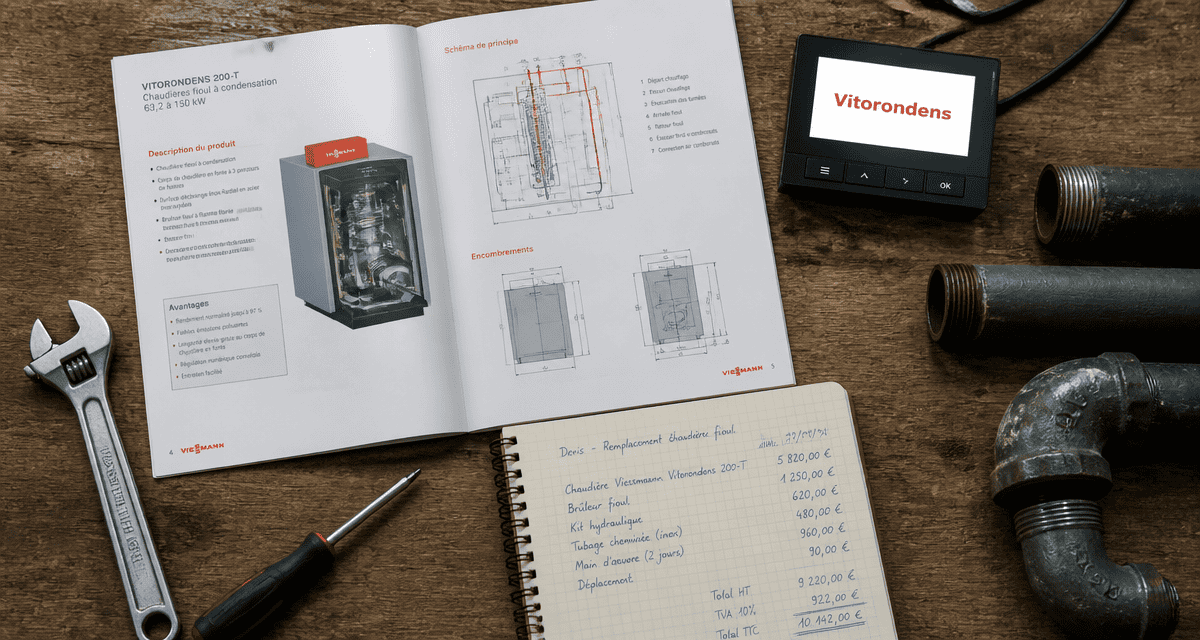 chaudiere fioul prix viessmann sur plan de travail avec outils