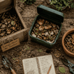 composteur jardin trois modèles sur plan de travail