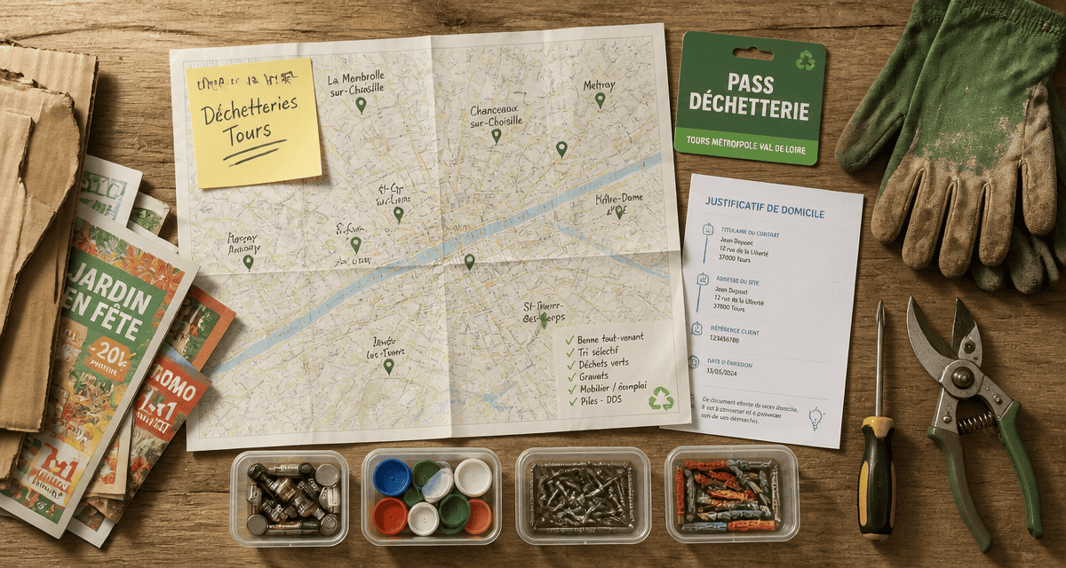 Déchetteries Tours vue du plan et objets tri