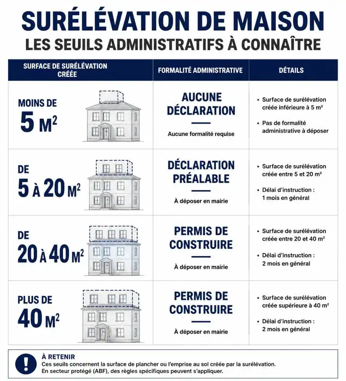 Infographie des seuils administratifs pour un projet de surélévation de maison