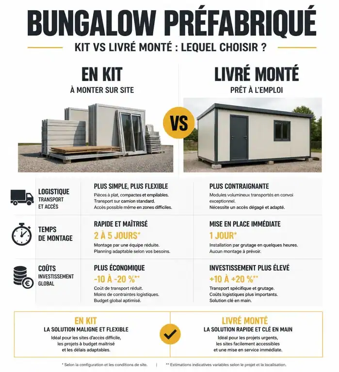 Comparatif des types de bungalows préfabriqués : kit vs monté