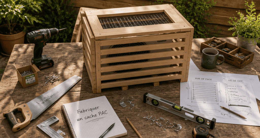 fabriquer un cache pompe à chaleur sur établi avec outils