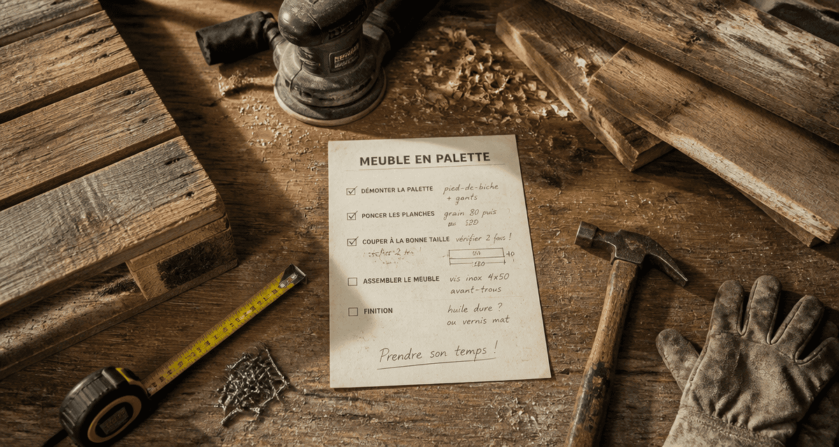 Fabriquer meuble palette outils sur table atelier