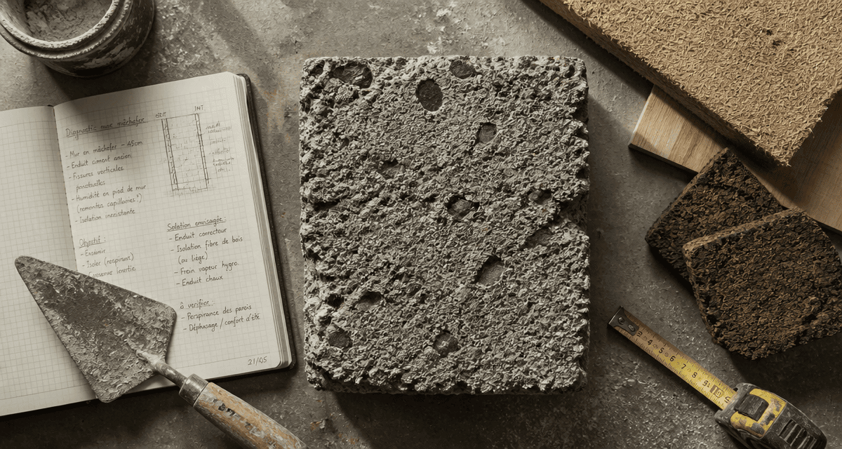 machefer mur échantillon outils isolants naturels