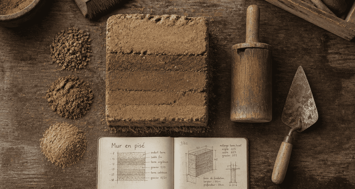 mur en pisé échantillon outils artisan