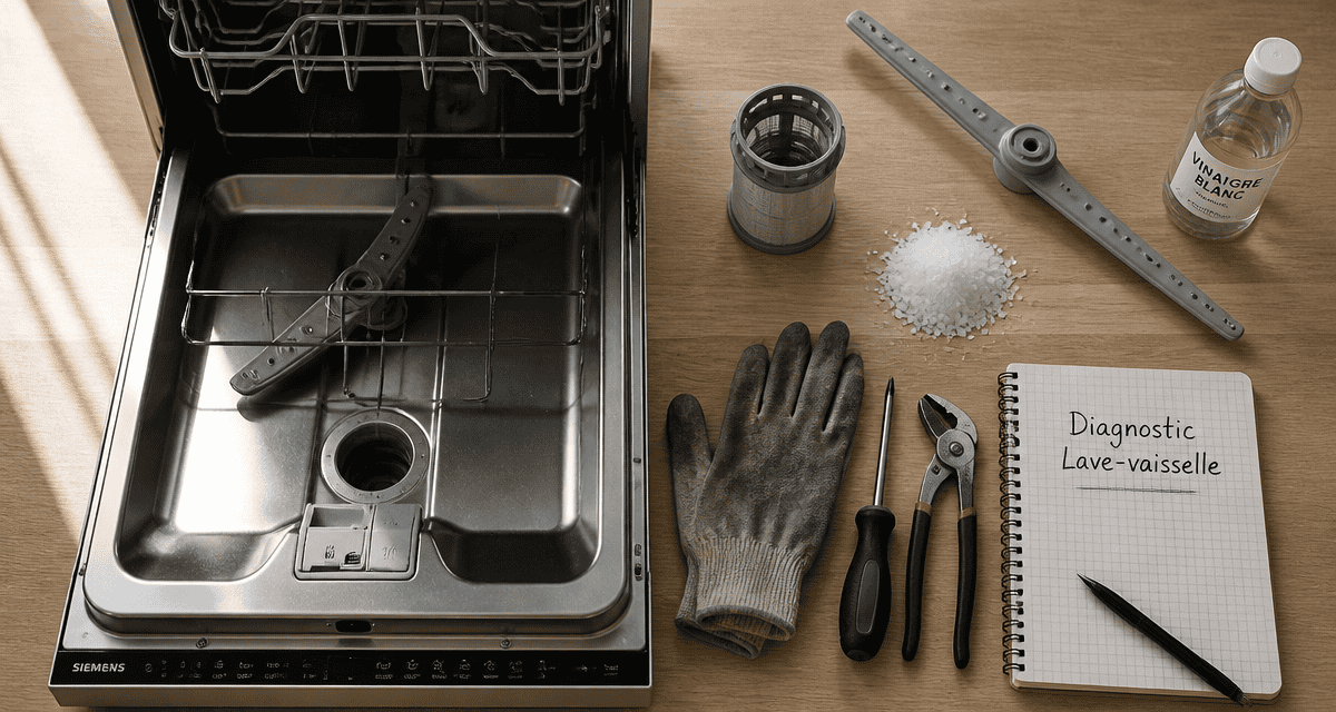pannes lave vaisselle outils et diagnostic sur plan de travail