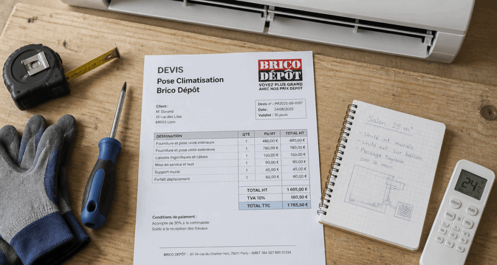 prix pose clim brico dépôt devis sur plan de travail