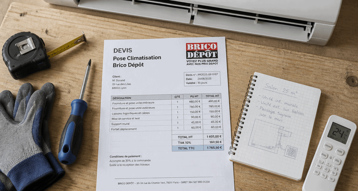 prix pose clim brico dépôt devis sur plan de travail
