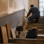 artisan rénovant cage d'escalier immeuble haussmannien matériaux checklist