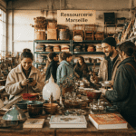 Ressourcerie Marseille table objets seconde main ambiance