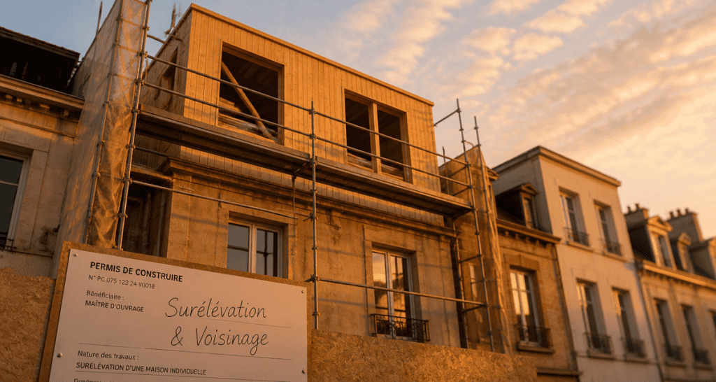 Surélévation maison et voisinage en travaux