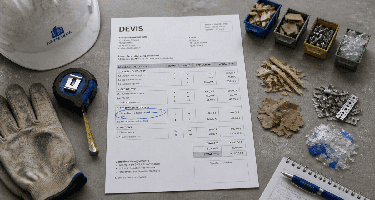 tarif location benne tout venant sur devis chantier