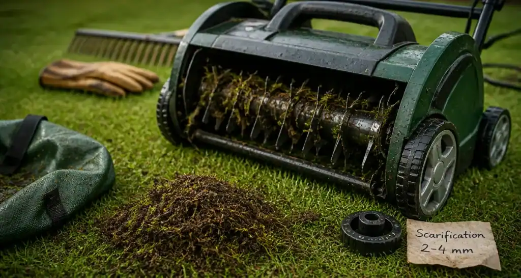A quoi sert un scarificateur : 2 à 4 mm pour régénérer le gazon, lames et mousse retirée