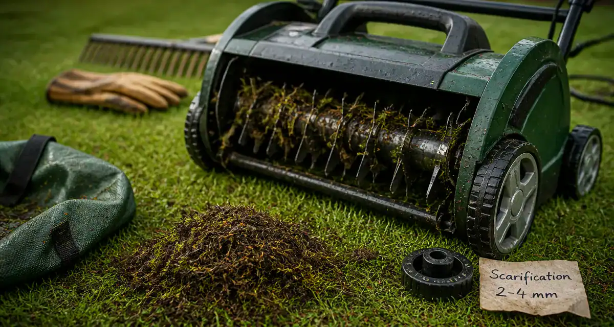 A quoi sert un scarificateur : 2 à 4 mm pour régénérer le gazon, lames et mousse retirée