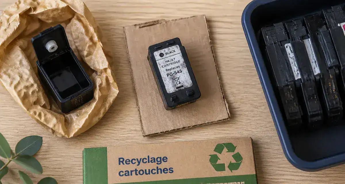 Cartouche encre recyclage : bac collecte et cartouches usagées