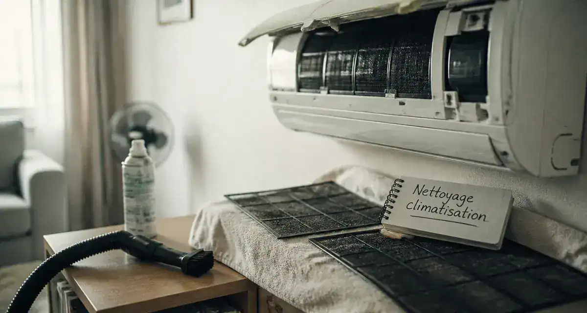 Climatiseur nettoyage : filtres retirés pour assainir l’air