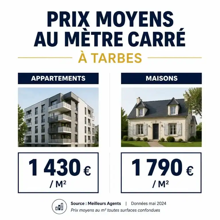 Graphique des prix moyens au mètre carré à Tarbes pour l'immobilier en 2024