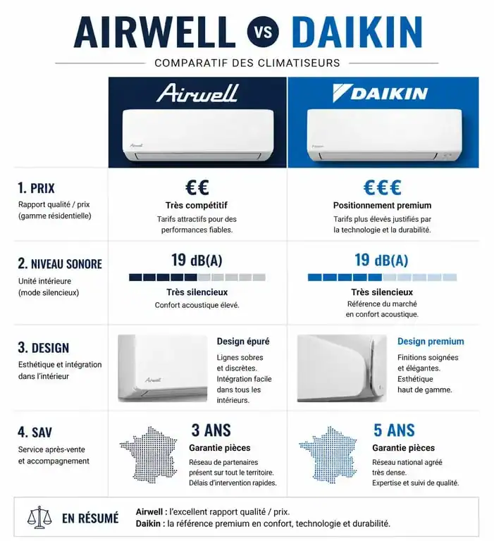 Comparatif des climatiseurs Airwell et Daikin : prix, performance et fiabilité pour choisir son climatiseur