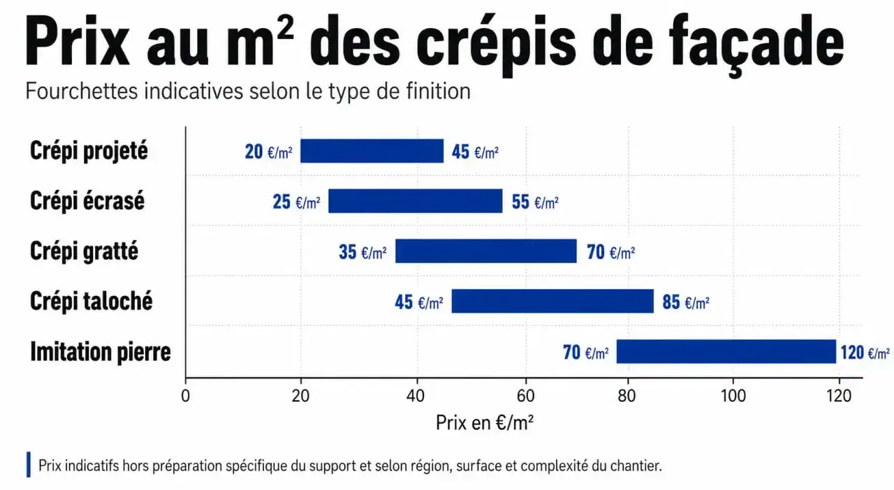 Comparatif des prix du crépi au m2 selon la finition