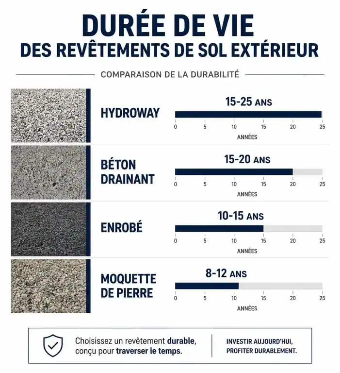 Comparatif de la durée de vie des revêtements drainants : Hydroway vs autres solutions