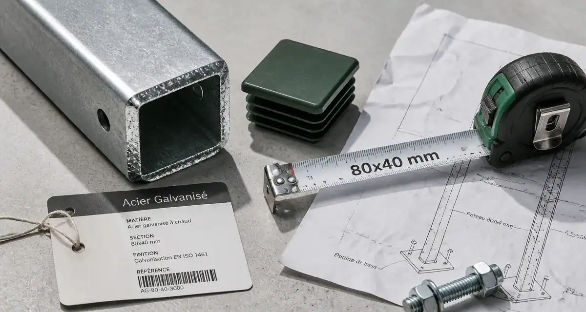 poteau acier galvanisé extrémité zinc et accessoires